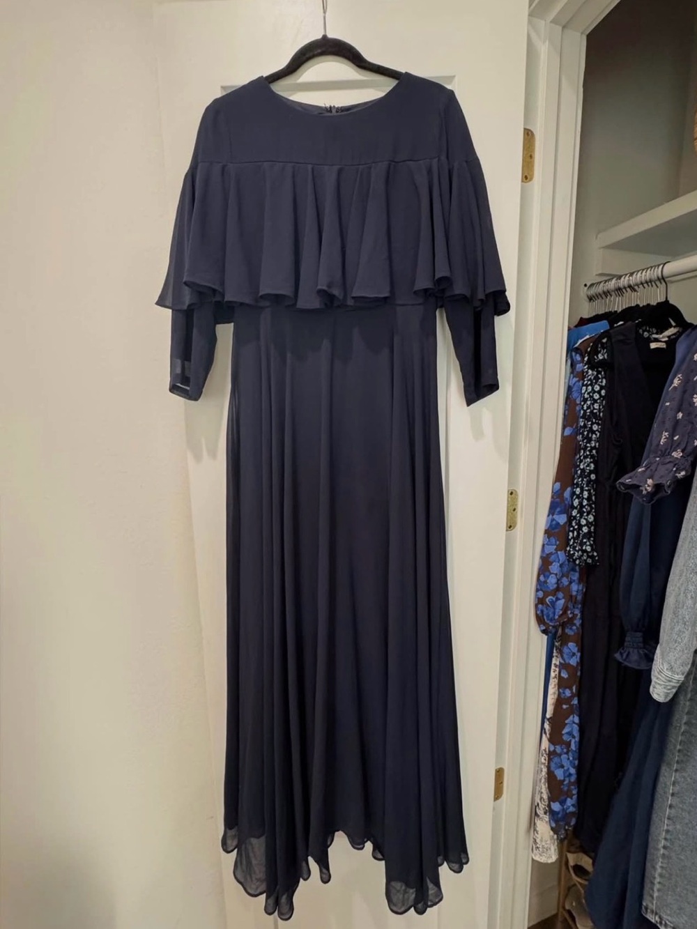Dainty Jewells | EVENINGS AT ANNESDALE DRESS - Navy Cape Maxi Dress | Worn Once